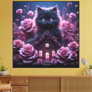 Enchanted Kitten Haven: 3D Dark Fantasy Art Print