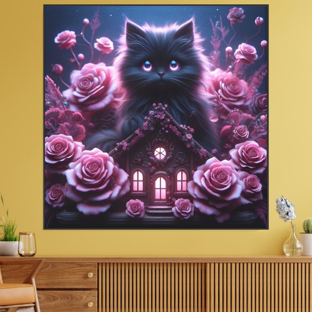 Enchanted Kitten Haven: 3D Dark Fantasy Art Print (Insitu(LivingRoom))