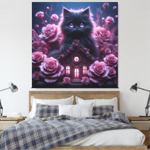 Enchanted Kitten Haven: 3D Dark Fantasy Art Print