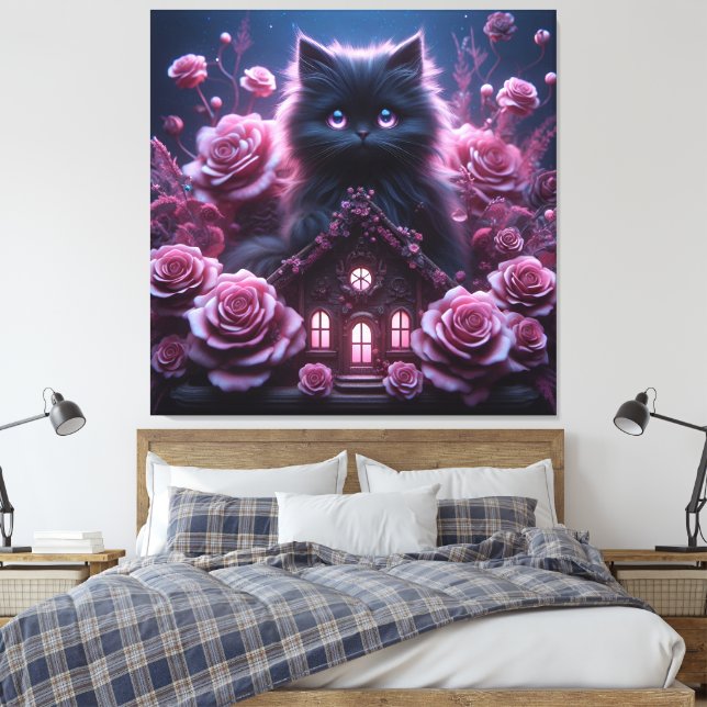 Enchanted Kitten Haven: 3D Dark Fantasy Art Print (Insitu(Bedroom))