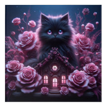 Enchanted Kitten Haven: 3D Dark Fantasy Art Print