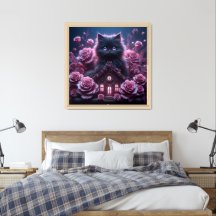 Enchanted Kitten Haven: 3D Dark Fantasy Art Print