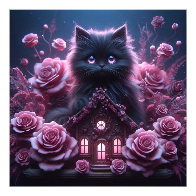 Enchanted Kitten Haven: 3D Dark Fantasy Art Print (Front)