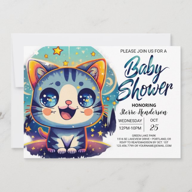 Enchanted Kitty Whimsical Baby Shower Invitation (Front)