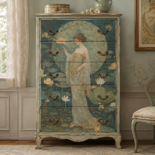Enchanted Lady in a Magical Lotus Garden Decoupage Tissue Paper