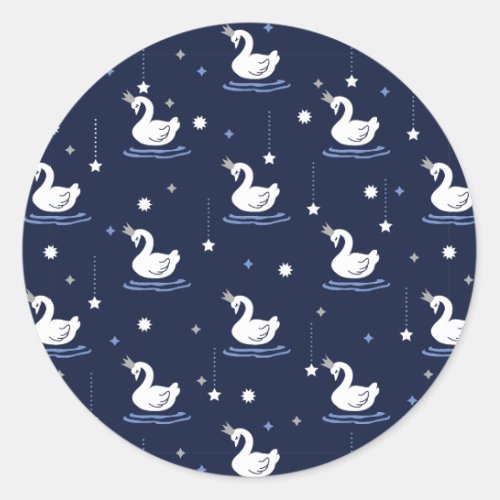 Enchanted Lake _ Graceful Swan Pattern Design Classic Round Sticker