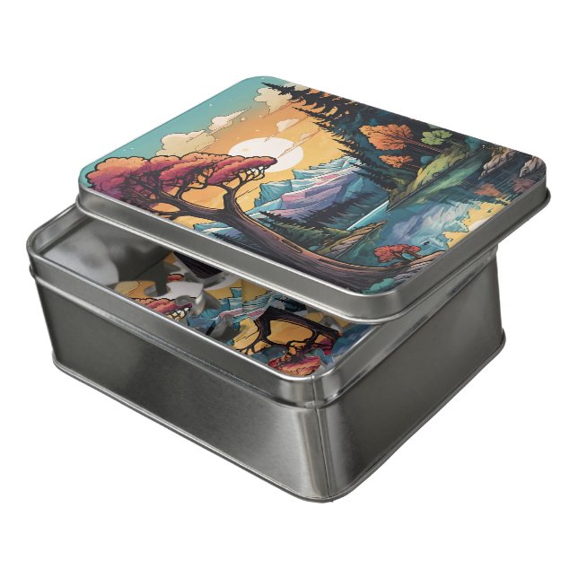 Enchanted Lakeside Serenity Sunset Landscape  Jigsaw Puzzle (Lid Open)