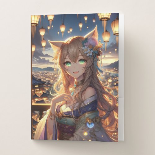 Enchanted Lantern Festival Catgirl Pocket Folder