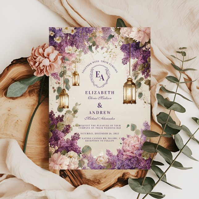 Enchanted Lantern Lilac Floral Wedding Invitation (Creator Uploaded)