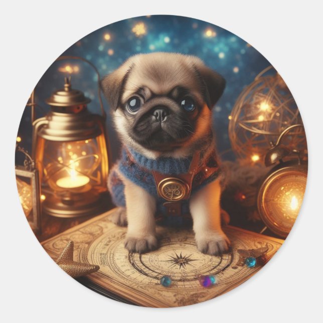Enchanted Lantern Pug Puppy Fantasy Sticker (Front)