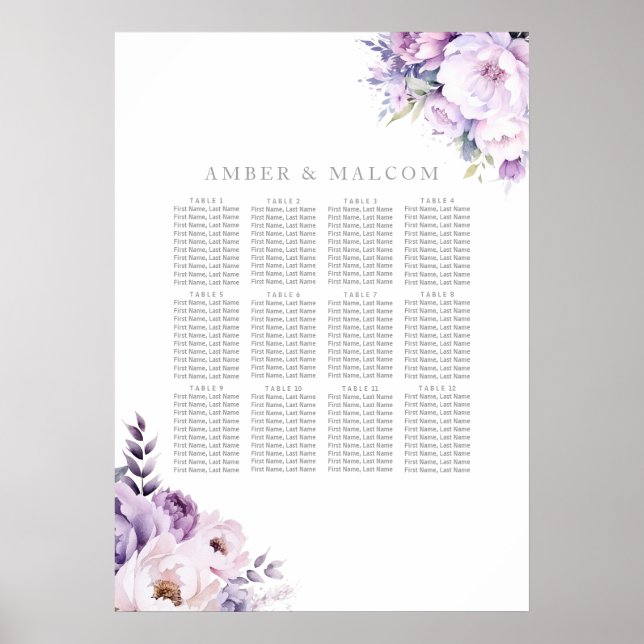 Enchanted Lavender Haze Wedding Seating Chart (Front)