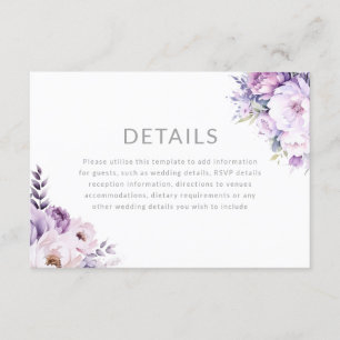 Enchanted Lavender Purple Floral Wedding Details Enclosure Card