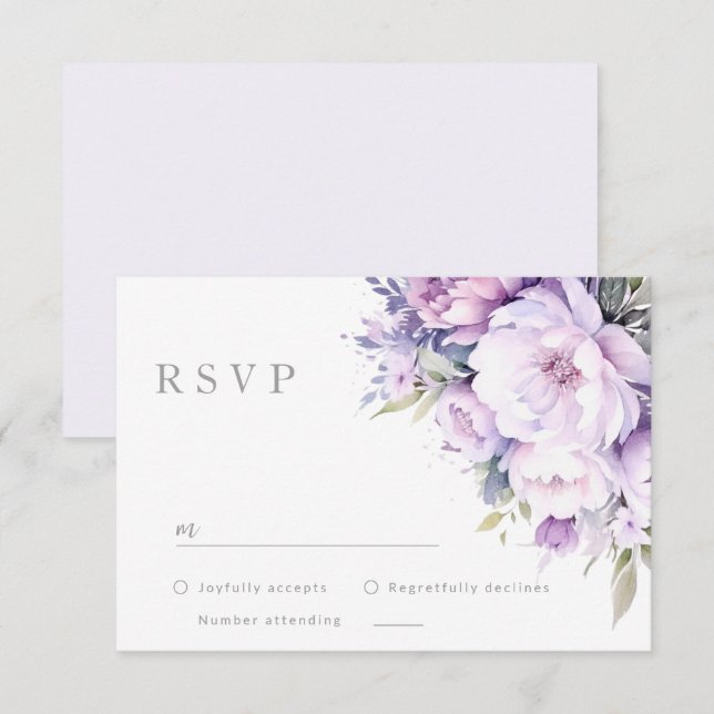 Enchanted Lavender Purple Floral Wedding RSVP Card (Front/Back)