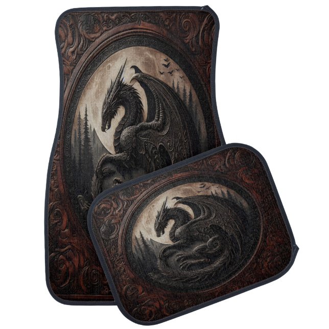 Enchanted Leather Dragon Design Car Floor Mat (Set)
