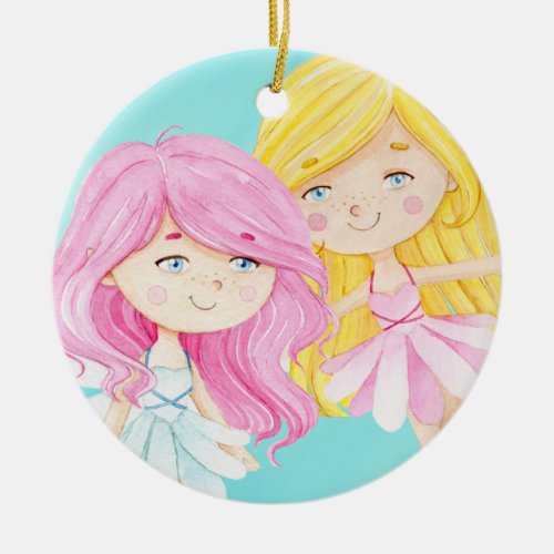 Enchanted Magical Fairies Sisters Christmas Ceramic Ornament