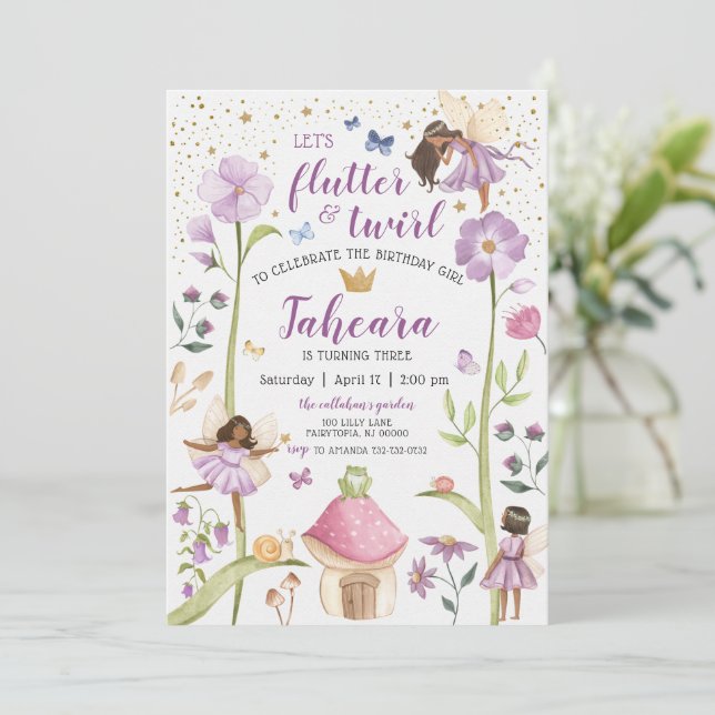 Enchanted Magical Fairy Garden Birthday Invitation (Standing Front)