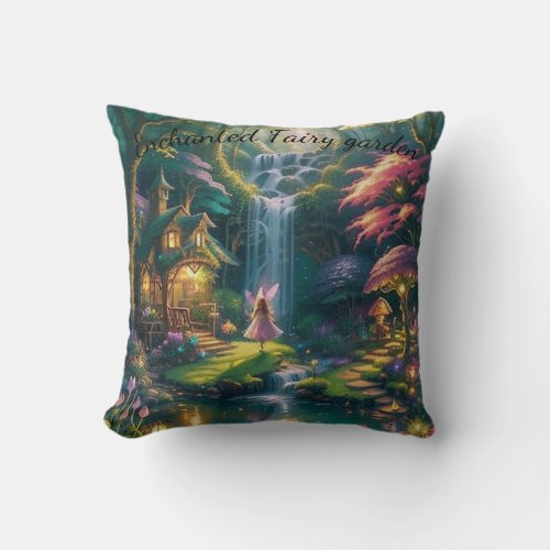 Enchanted magical fairy garden throw pillow