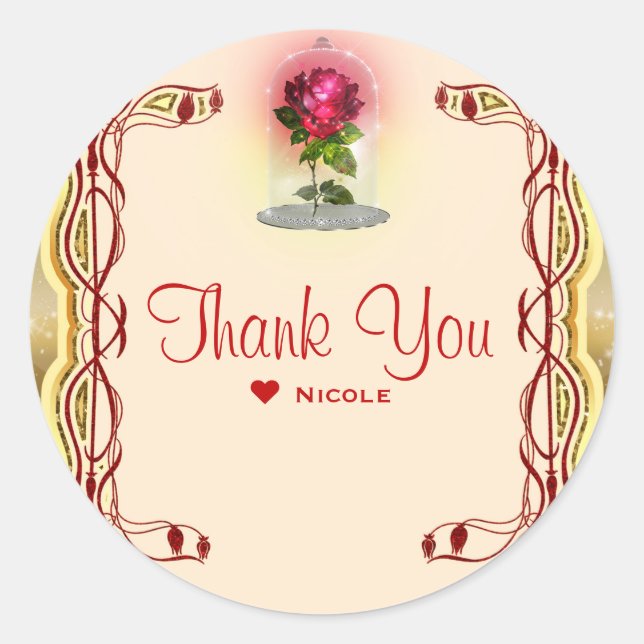 Enchanted Magical Fantasy Red Rose Birthday Party Classic Round Sticker (Front)
