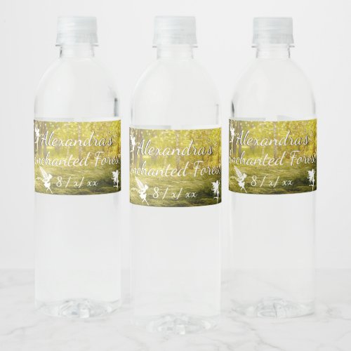 Enchanted Magical Forest Fairies String Lights Water Bottle Label