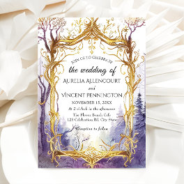 Enchanted Magical Forest Wedding Gold Frame Invitation
