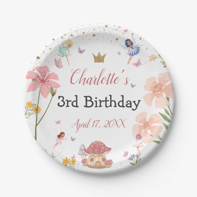 Enchanted Magical Garden Fairy Forest Birthday Paper Plates (Front)