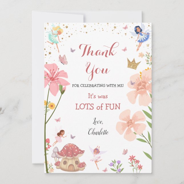 Enchanted Magical Garden Fairy Forest Birthday Thank You Card (Front)