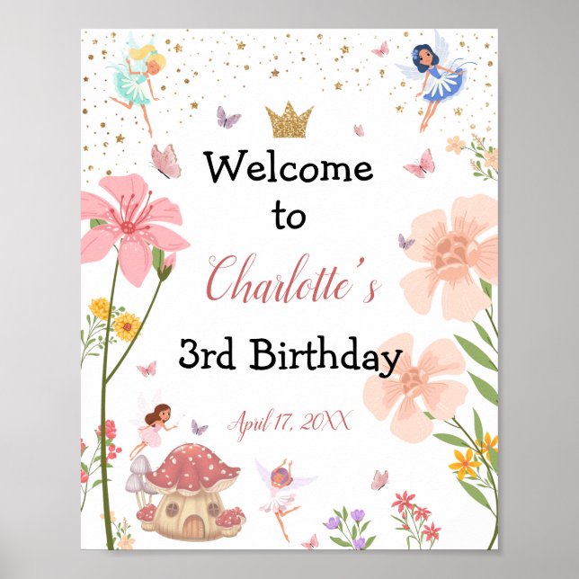 Enchanted Magical Garden Forest Birthday Welcome Poster (Front)