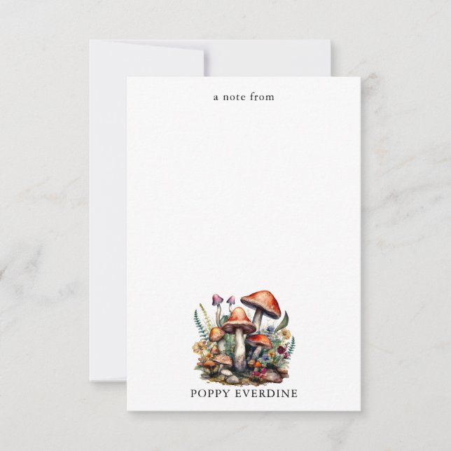 Enchanted Magical Mushrooms Kid's Personalized Note Card (Front)