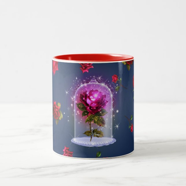 Enchanted Magical Red Rose Beauty Birthday Party Two-Tone Coffee Mug (Center)