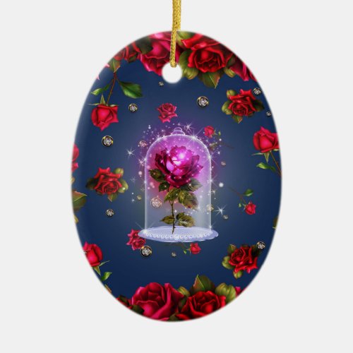 Enchanted Magical Red Rose Beauty Ceramic Ornament