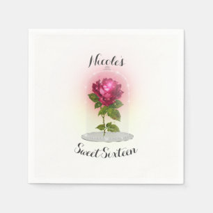 Enchanted Magical Red Rose Birthday Party Paper Napkins