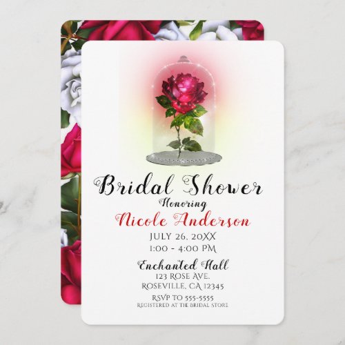 Enchanted Magical Red Rose Sparkly Bridal Shower Invitation