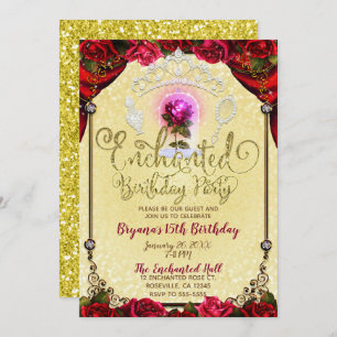 Enchanted Magical Rose Beauty Birthday Party Invitation