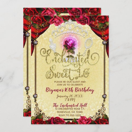 Enchanted Magical Rose Beauty Birthday Sweet 16 Invitation