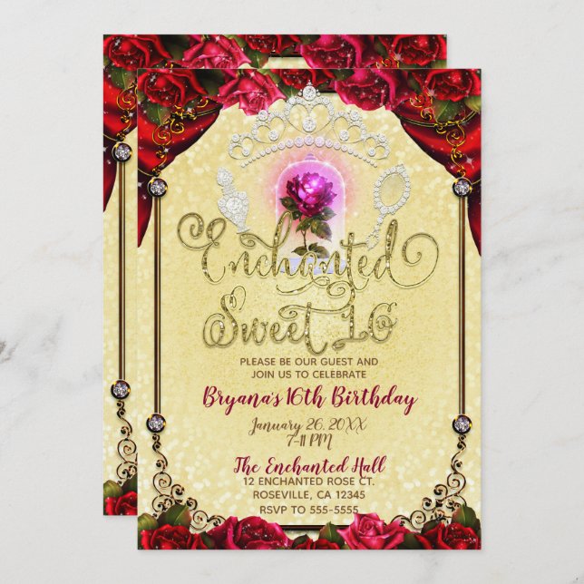 Enchanted Magical Rose Beauty Birthday Sweet 16 Invitation (Front/Back)