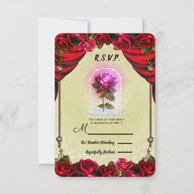 Enchanted Magical Rose Yellow & Red Roses RSVP (Front)