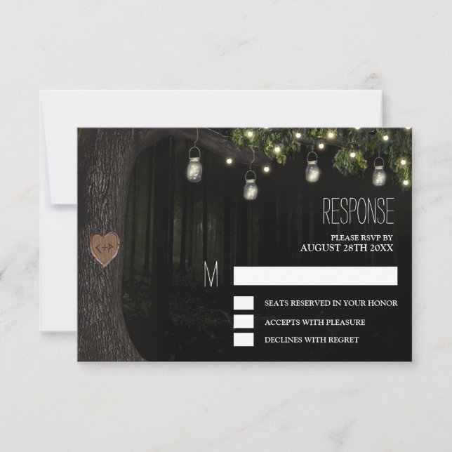 Enchanted Mason Jar Oak Tree Wedding RSVP Cards (Front)