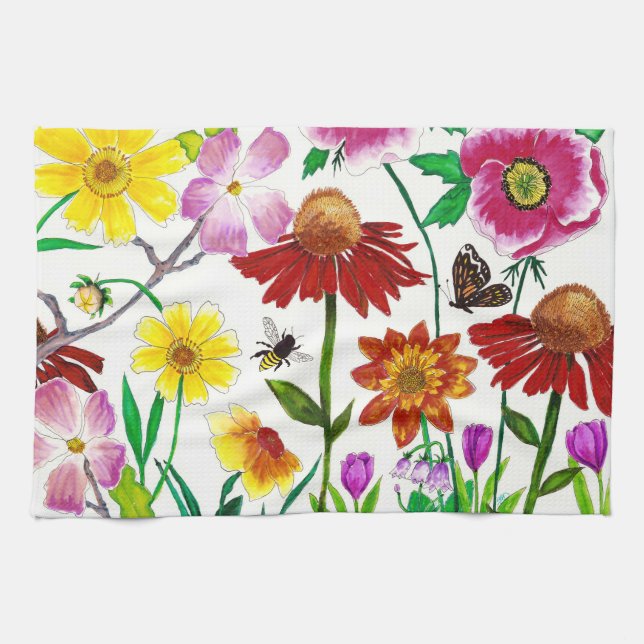 Enchanted Meadow Botanical Art Kitchen Towel (Horizontal)