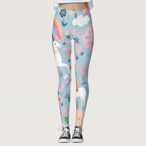 Enchanted Meadow Unicorns and Florals Leggings