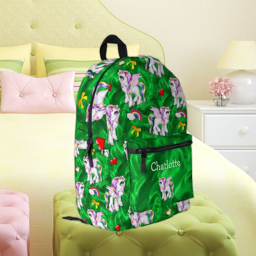 Enchanted Meadows Unicorn Dreams Green Printed Backpack