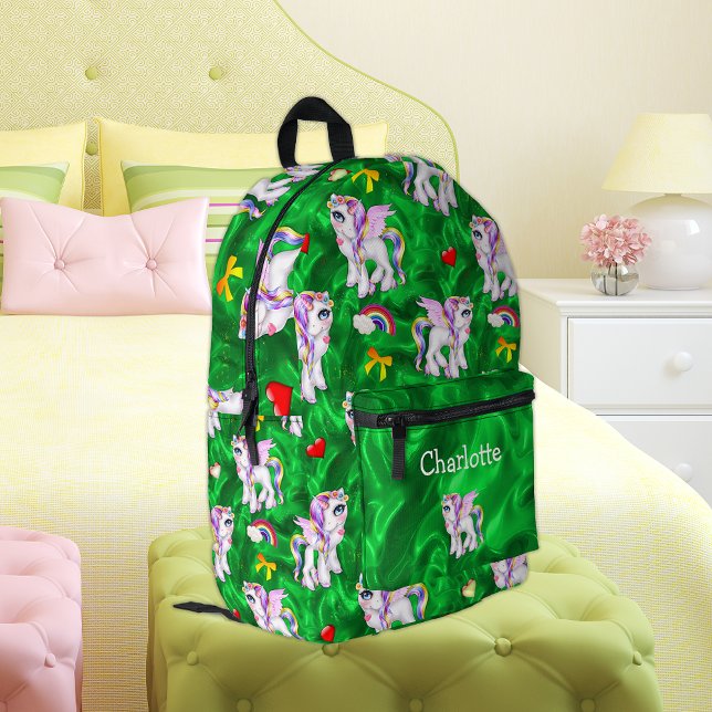 Enchanted Meadows: Unicorn Dreams Green Printed Backpack (Creator Uploaded)