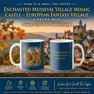 Enchanted Medieval Village Mosaic Castle Coffee Mug