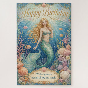 Enchanted Mermaid Birthday Beneath the Waves Jigsaw Puzzle