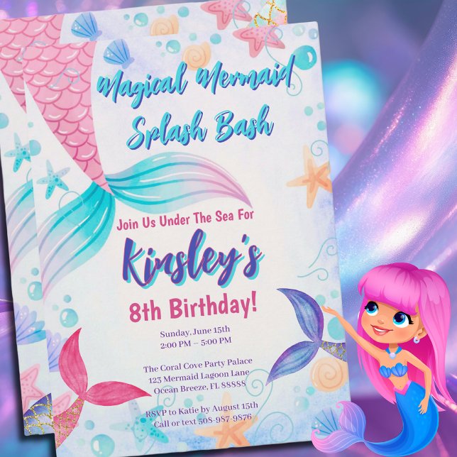 Enchanted Mermaid Birthday Party Invitation (Under the Sea Celebration)