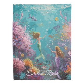 Enchanted Mermaid Underwater Scene Duvet Cover