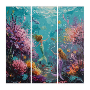 Enchanted Mermaid Underwater Scene Triptych