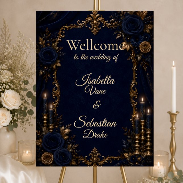 Enchanted Midnight Blue Autumn Wedding Foam Board (Creator Uploaded)