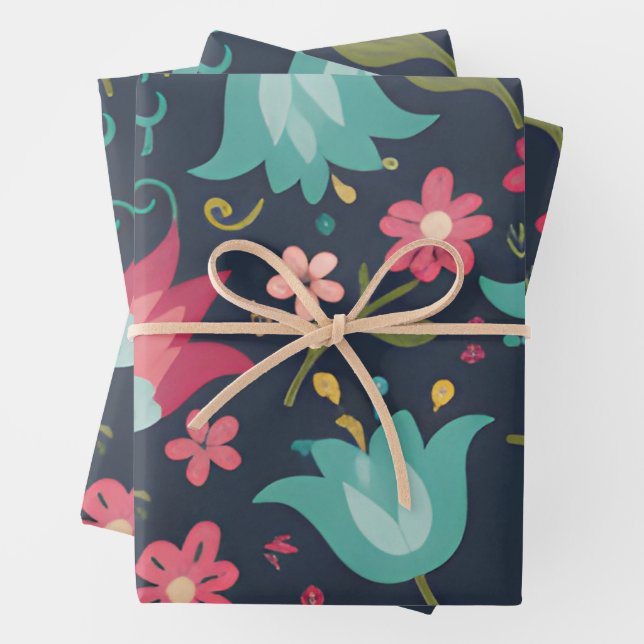 Enchanted Midnight Garden Bell Flower Wrapping Paper Sheets (In situ)