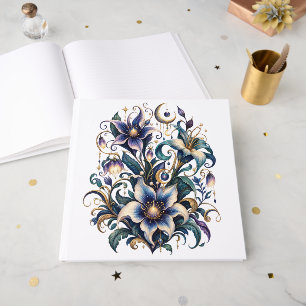 Enchanted Midnight Garden: Luminous Blue and Gold Guest Book
