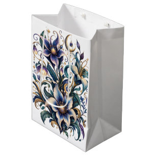 Enchanted Midnight Garden: Luminous Blue and Gold Medium Gift Bag